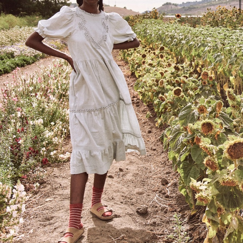THE GREAT. Lupine midi dress in tried sage with sash brand new